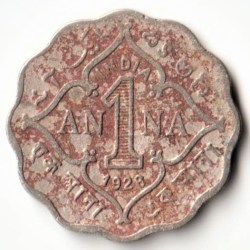 Rare One Anna 1928 Copper-Nickel Coin of King George V British India Coinage