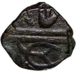Copper 1/4 Anna of Indore State (AD 1759-1806) of Maheshwar Mint with Nandi/Bilva Leaf KM 61