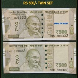 Rs 500 Twin Pair Gem Unc Very Unique Banknote Set SUPER Solid Number 3MD 333333