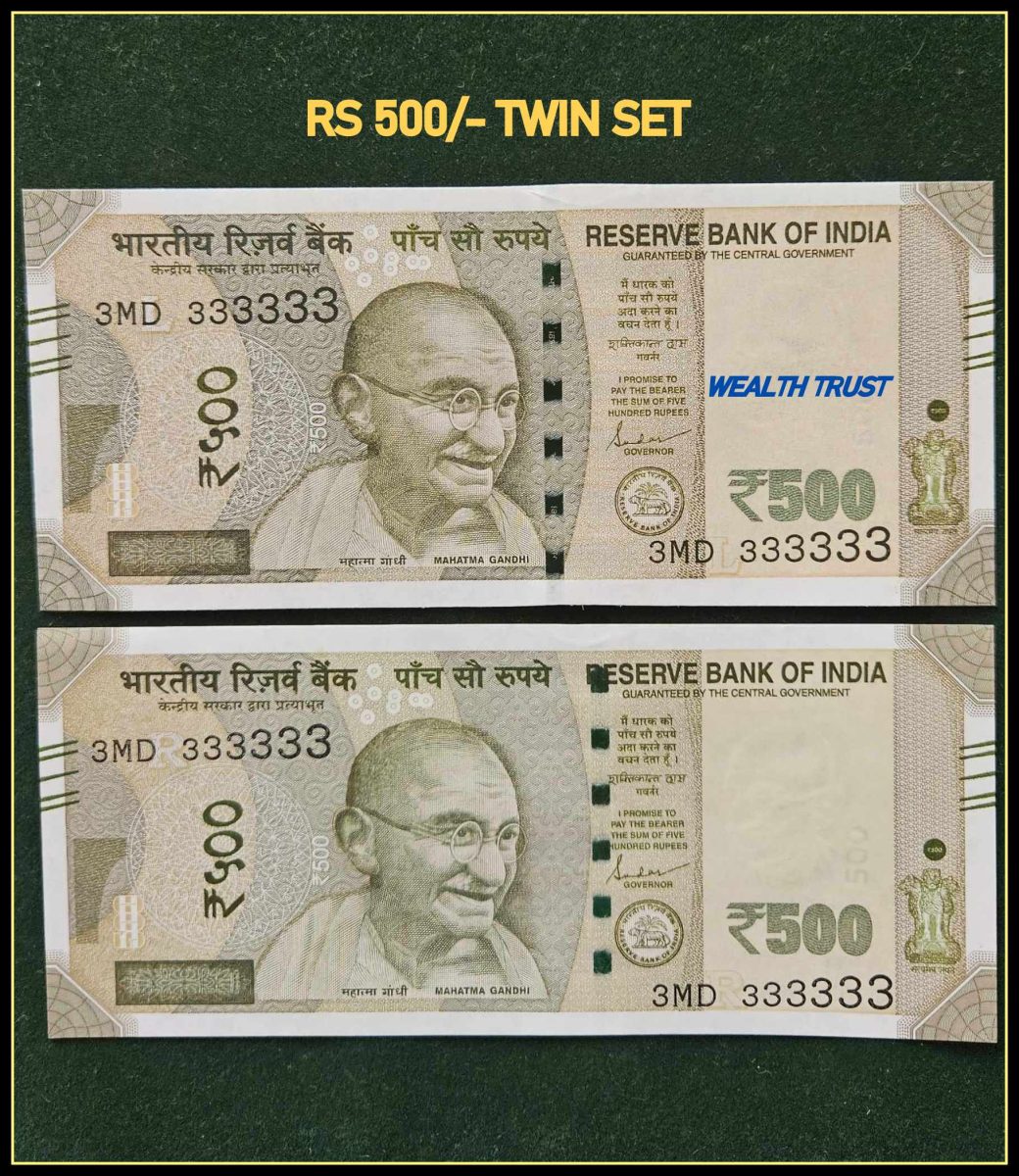 Rs 500 Twin Pair Gem Unc Very Unique Banknote Set SUPER Solid Number 3MD 333333