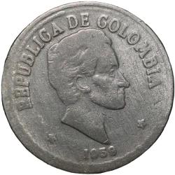 Old Copper-Nickel 20 Centavos of Colombia Country (AD 1959) Simon Bolivar