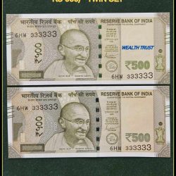 Rs 500 Twin Pair Gem Unc Very Unique Banknote Set Solid Number 6HW 333333
