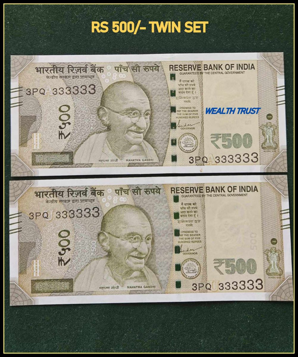 Rs 500 Twin Pair Gem Unc Very Unique Banknote Set SUPER Solid Number 3PQ 333333