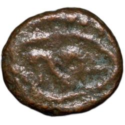Alternative view of Copper Coin of Polygars of Trichy (17th - 18th Cen. AD) with Gandbherunda/Peocock