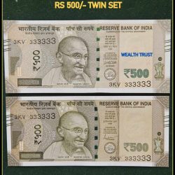 Rs 500 Twin Pair Gem Unc Very Unique Banknote Set SUPER Solid Number 3KV 333333