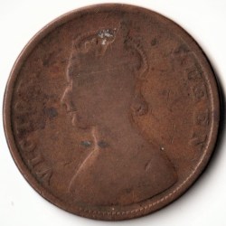 Alternative view of Rare 1/2 Half Anna 1862 Copper Coin of Victoria Queen British India Coinage