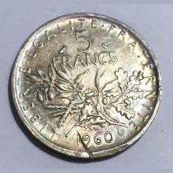 France 5 Francs 1960 Silver 12gram weight ; Damage Coin #1021