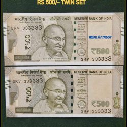 Rs 500 Twin Pair Gem Unc Very Unique Banknote Set SUPER Solid Number 3RV 333333