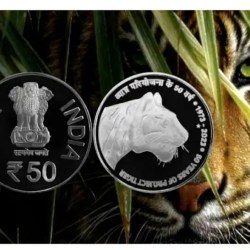 Alternative view of Rs 50 Latest issue Tiger Project UNC COIN 2023 Issue Limited Series Latest Hyderabad Mint