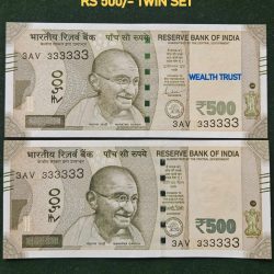Rs 500 Twin Pair Gem Unc Very Unique Banknote Set SUPER Solid Number 3AV 333333