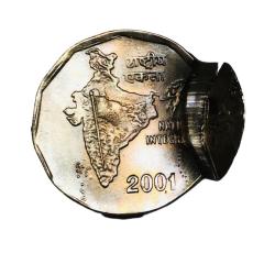 Alternative view of Rs 2 Copper Nickel Massive Error Multiple Strike 2004 Issue National Integration Unique and Rare