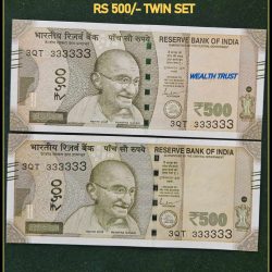 Rs 500 Twin Pair Gem Unc Very Unique Banknote Set SUPER Solid Number 3QT 333333