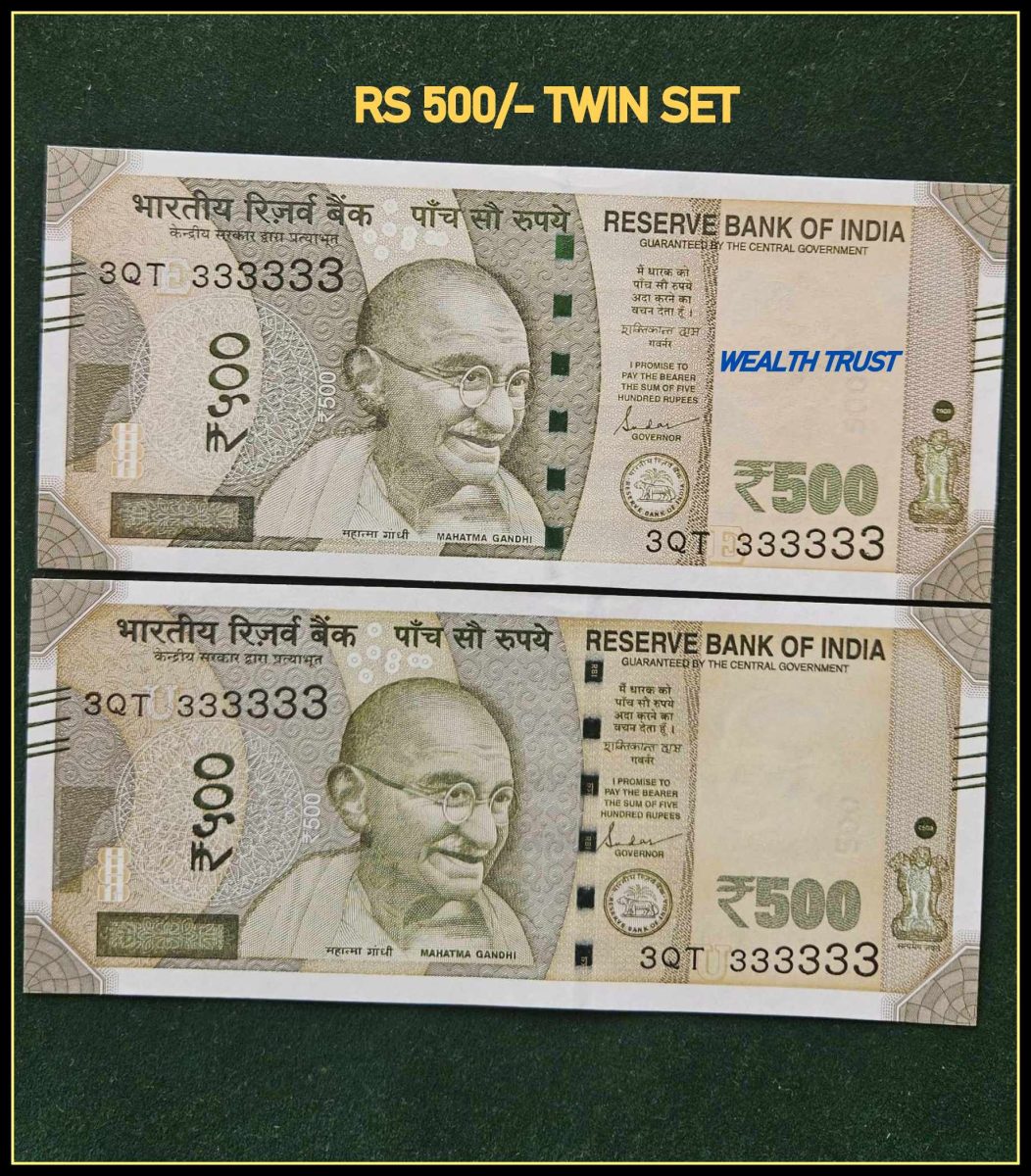 Rs 500 Twin Pair Gem Unc Very Unique Banknote Set SUPER Solid Number 3QT 333333