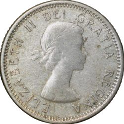 Silver 10 Cents of Elizabeth II (AD 1964) from Canada with The Bluenose under sail