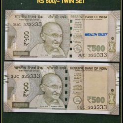 Rs 500 Twin Pair Gem Unc Very Unique Banknote Set SUPER Solid Number 3UC 333333