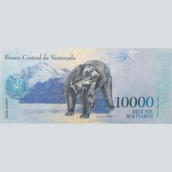 10000 Bolivares of Venezuela Country (AD 2017) with Spectacled bear & Mountains