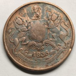 Rare Half Anna 1835 Est India Company Old Indian Copper Coin