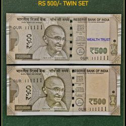 Rs 500 Twin SET Gem Unc Very Unique Bank Note Set SUPER Solid Number 0UR 111111
