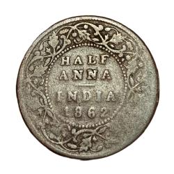 British India HALF ANNA Year 1862 QUEEN VICTORIA **SCARE** Collectable Grade.