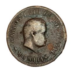 Alternative view of INDIA PORTUGUESE Copper 1/2 TANGA Name of CARLOS-I **RARE** High Collectable Grade.