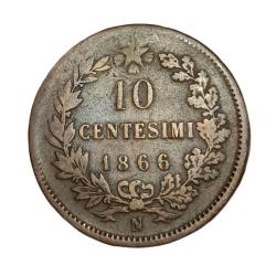 ITALY 10 CENTESIMI Year 1866 VICTOR EMANUEL-II **RARE** Collectable Grade.