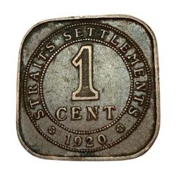 STRAITS SETTLEMENT Copper ONE CENT Year 1920 King GEORGE-V **RARE** Collectable Grade.
