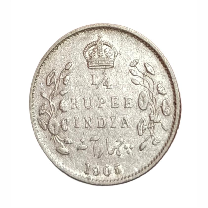 British India Silver 1/4 Rupee Year 1905 King EDWARD-VII in High Collectable Grade.
