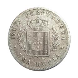 INDO PORTUGUESE Silver UMA RUPIA Year 1882 LUDOVICUS-I **SCARE** Collectable Grade.