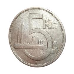 Alternative view of CZECHOSLOVAKIA REPUBLIC Silver 5 KORUN Year 1929 KREMNICA Mint **V. SCARE** Used Condition.