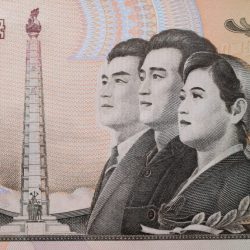 Alternative view of 50 Won of North Korea (AD 1992) with Fir trees with Mt. Paekdu and Baekdudaegan mountain range in the background