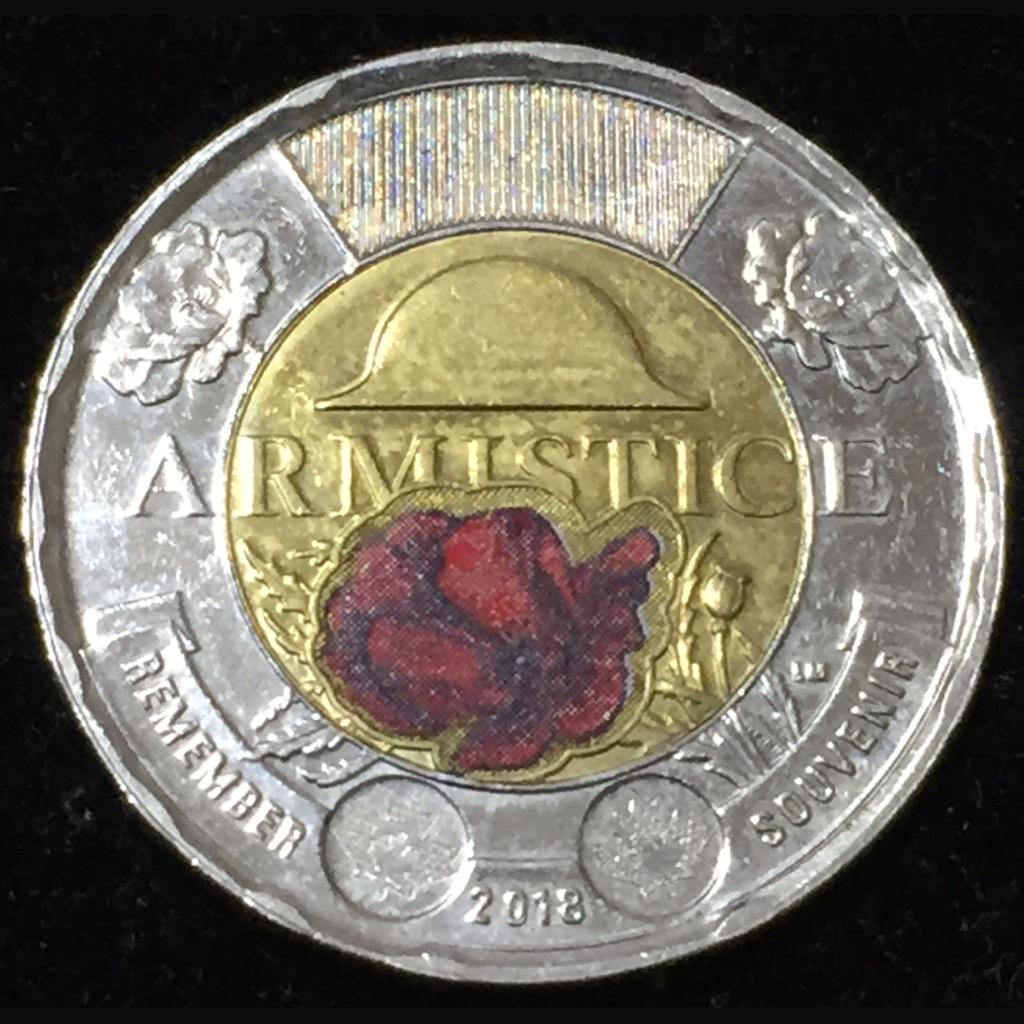 2018 Canada 2 Dollars - Elizabeth II Armistice; colored Commemorative issue Coin #Z7