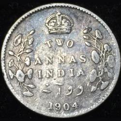 1904 India - British 2 Annas - Edward VII Two Anna British India Silver Rare Coin #V168