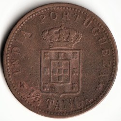 1/2 Tanga 1901 Copper Coin of Calcutta Mint CARLOS 1 REI DE MCM1 Portugal Portuguese India