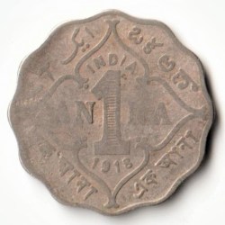 Rare One Anna 1918 Copper-Nickel Coin of Bombay Mint King George V British India Coinage
