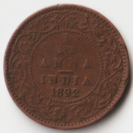 Extremely Rare 1/12 Anna 1892 Copper Coin of Victoria Empress British India Coinage