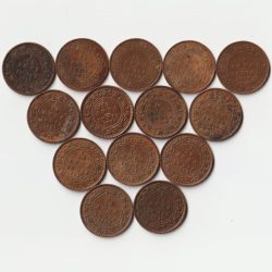 14 Coins Set of 1/12 Anna 1917 to 1928 Copper Coins of King George V British India Coinage