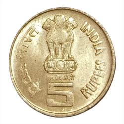 Alternative view of 5 Rupees Ni/Brs COMMEMORATIVE Issue SAINT ALPHANSO Year 2009 CALCUTTA Mint **SCARE** AUNC Grade.