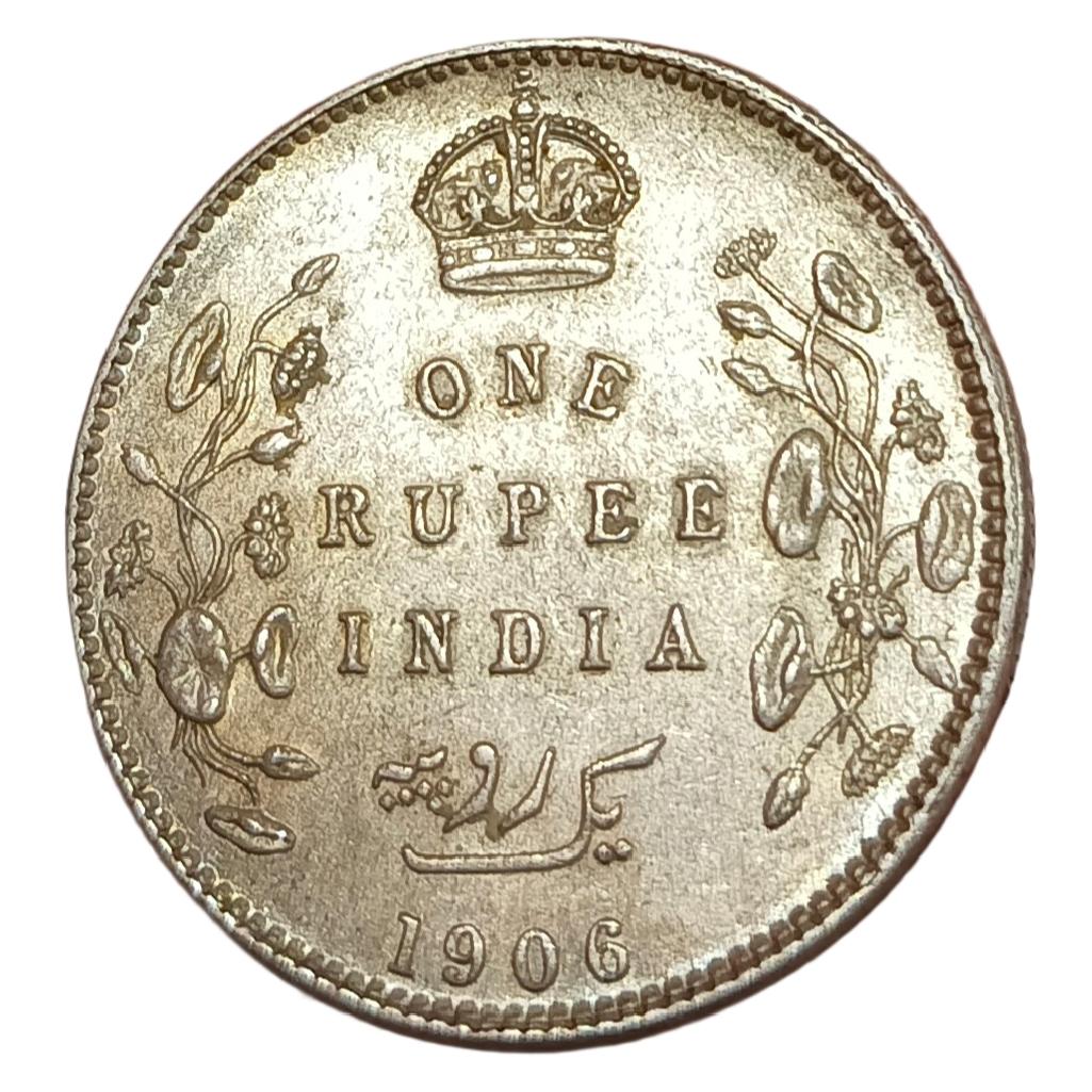 British India Silver Rupee Year 1906 King EDWARD-VII High AUNC Grade.