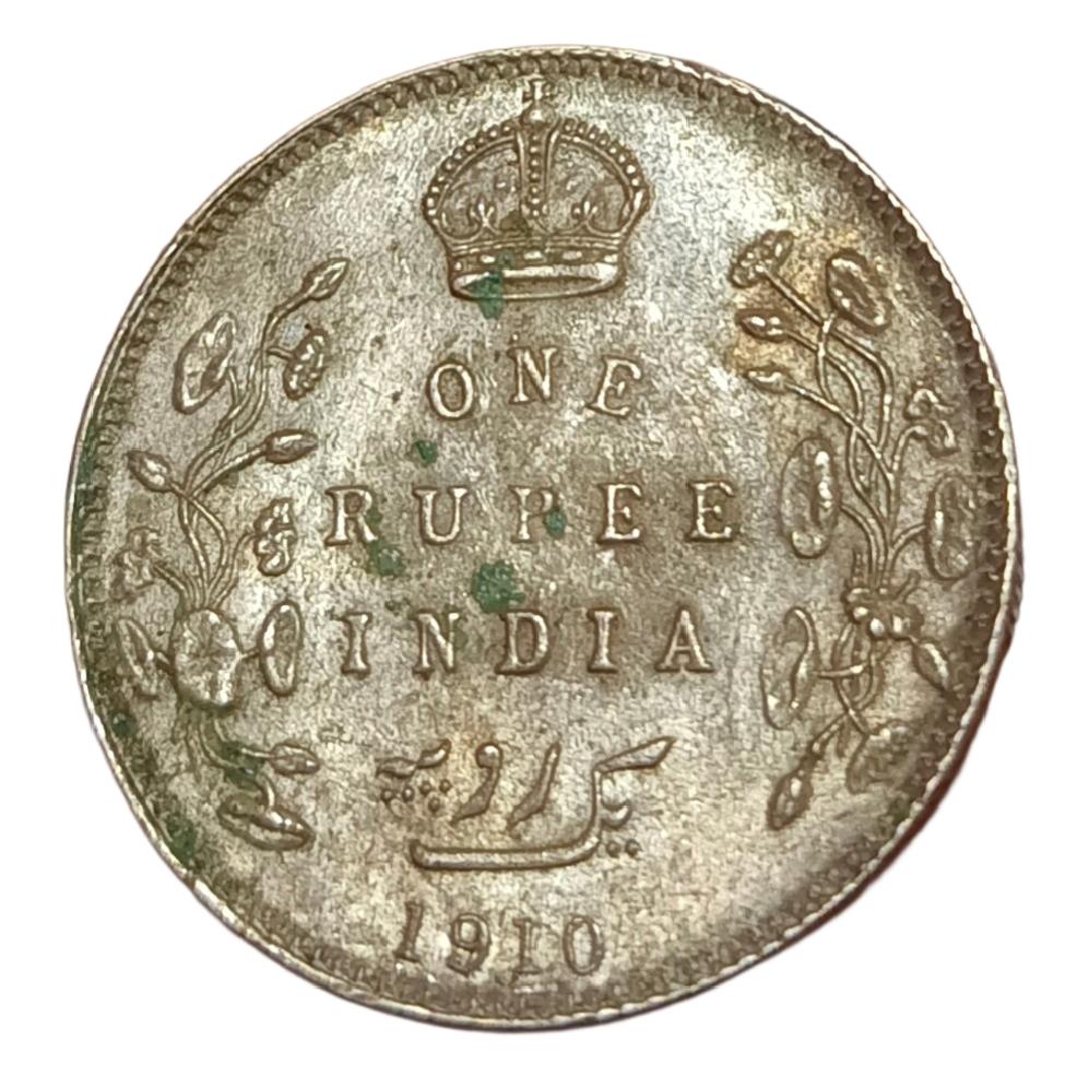 British India Silver Rupee Year 1910 King EDWARD-VII High Collectable Grade.