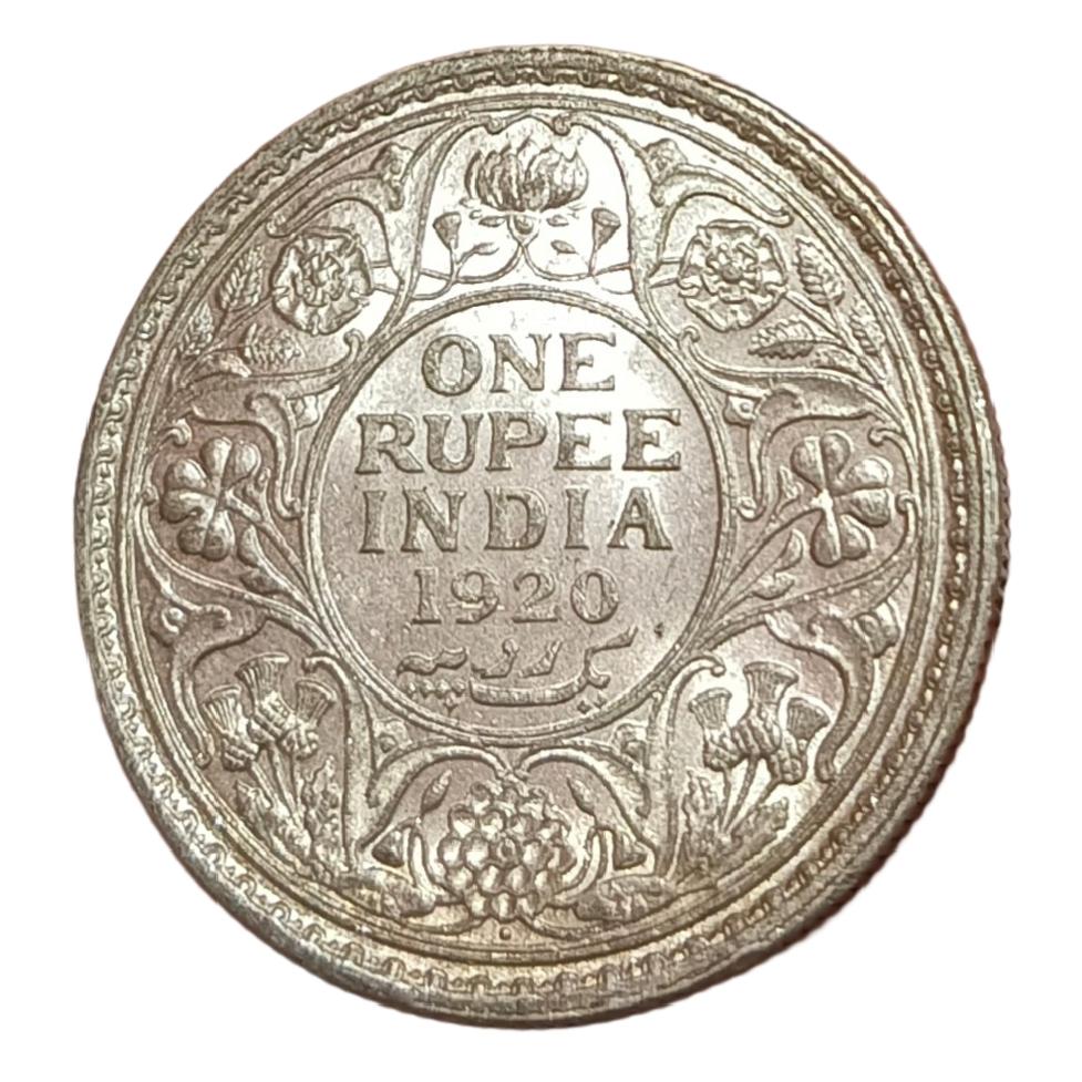 British India Silver Rupee Year 1920 King GEORGE-V Top BUNC Grade.