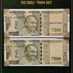 Rs 500 Twin Pair Gem Unc Very Unique Banknote Set SUPER Solid Number 2DN 222222