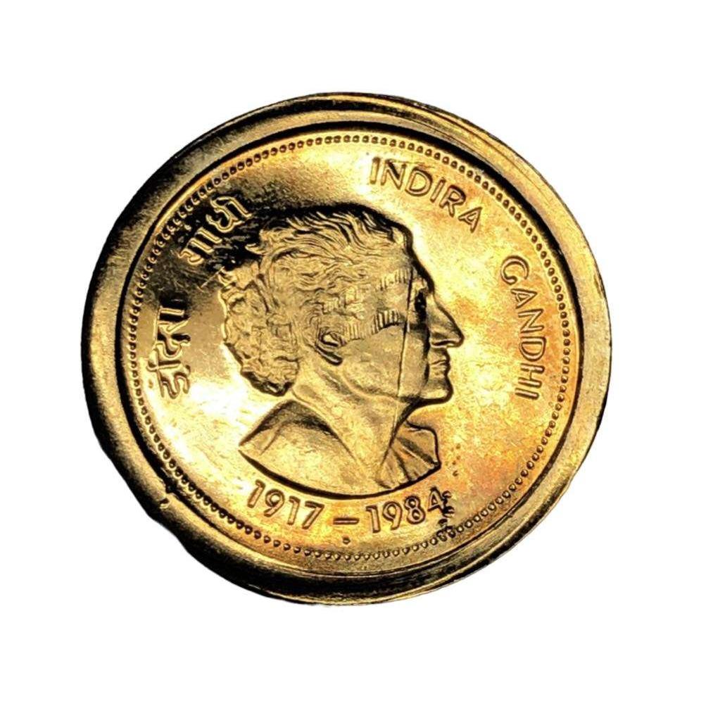 Unlisted Indira Gandhi 1917 to 1984 Token Nickel Brass with Slogan Mumbai Mint Issue