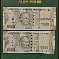 Rs 500 TWIN SET Gem Unc Very Unique Bank Note Set SUPER Solid Number 1AW 111111