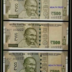 Rs 500 TRIPLET SET Gem Unc Very Unique & Rare SUPER Solid Number 2CT 222222