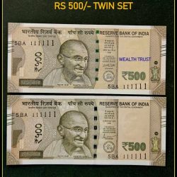 Rs 500 TWIN SET Gem Unc Very Unique Bank Note Set Solid Number 5BA 111111