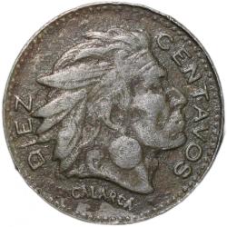 Copper-Nickel 10 Centavos of Colombia (AD 1964) with a portrait of Indio Chief Calarcá