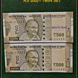 Rs 500 TWIN SET Gem Unc Very Unique Bank Note Set SUPER Solid Number 1GB 111111