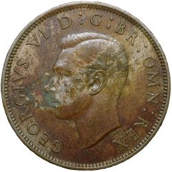 Alternative view of Copper-Nickel 2 Shillings of George VI (AD 1948) from Great Brittain Crown above Rose Plant