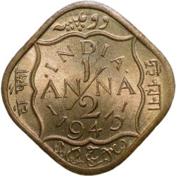 Alternative view of Nickel-Brass 1/2 Anna of George VI (AD 1943) Calcutta Mint Head II BUNC Grade