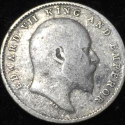 Alternative view of 1904 India - British 2 Annas - Edward VII Two Anna British India Silver Rare Coin #V168